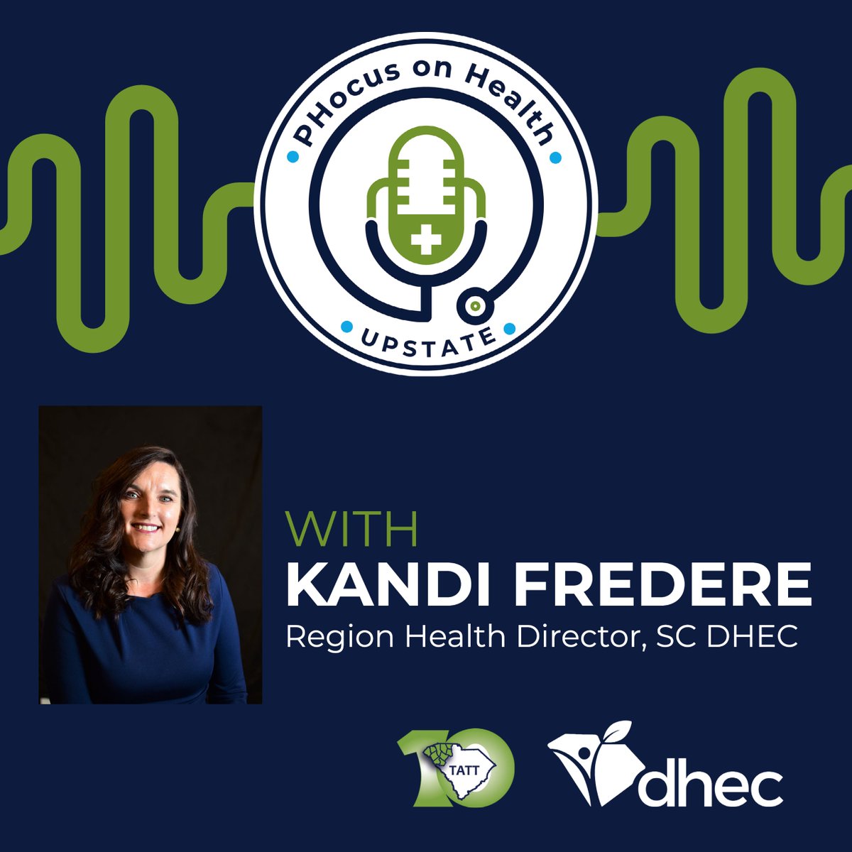 OurUpstateSC's tweet photo. Our new PHocus on Health Podcast is a partnership between TATT and the Upstate Regional Health Office of SCDHEC. Dr. Kandi Fredere, SC DHEC Upstate Region Public Health Director, discusses key health issues and resources across the Upstate. https://t.co/GZ9p78h1LD. #TenAtTheTop https://t.co/6jFehQGrgx