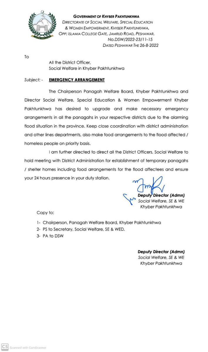 KPPWB's tweet photo. خیبر پختونخوا کے مختلف اضلاع میں سیلابی صورتحال، پناہ گاہ ویلفیئر بورڈ کا تمام اضلاع کو مراسلہ۔
ضلع میں واقع پناہ گاہوں میں زیادہ سے زیادہ سہولیات کی فراہمی یقینی بنانے کی ہدایت
 ضلعی انتظامیہ اور متعلقہ افسران سے رابطے میں رہنے کی ہدایت۔
#FloodInKP https://t.co/lEaNm5bCGR