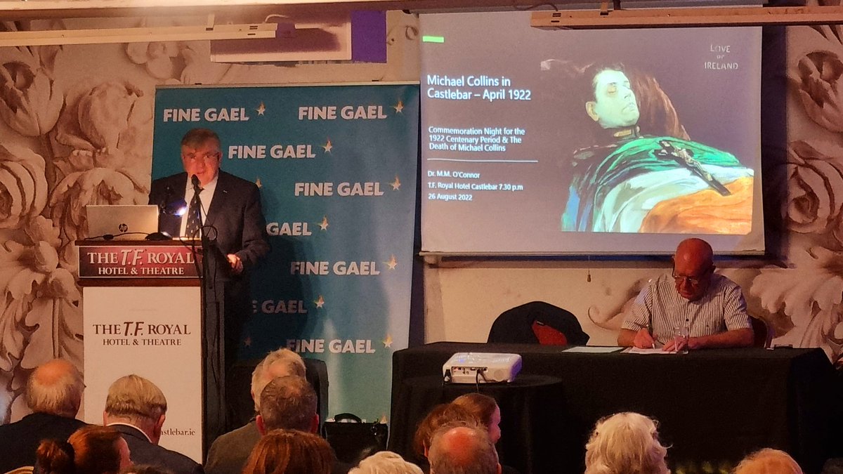 FineGaelMayo's tweet photo. Dr. Michael O'Connor delivering his lecture on Michael Collins' visit to Castlebar in April 1922. #collinsgriffith100 @FineGael https://t.co/n1jnaFeIfT