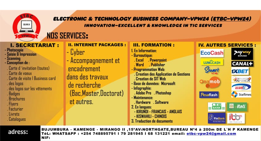 NiyonzimaProsp9's tweet photo. #ETBC-VPSW24 #ElectronicAndTechnologyBusinessCompany is ready imformatic and language trainings https://t.co/jMl0Ynwp9N