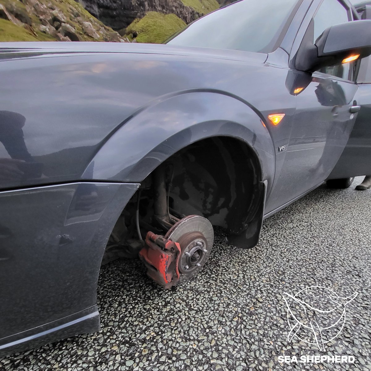 NeptunesPirates's tweet photo. Sea Shepherd Vehicle in Faroe Islands Loses Front Wheel While Driving After Being Sabotaged:
https://t.co/Yrii2gLy62 
The incident was immediately reported to the Torshavn police and an investigation has been opened. https://t.co/WAHz0wFWeT