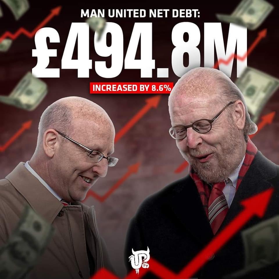 Glazerspissoff's tweet photo. The Glazers have sucked out more than a billion pounds from our club and yet, the debt only increases. It's high time these disgraceful owners leave our club. #GlazersSellNow #GlazersMUSTGo #GlazersMUSTGo #GlazerOut https://t.co/vdyl6rdQM6
