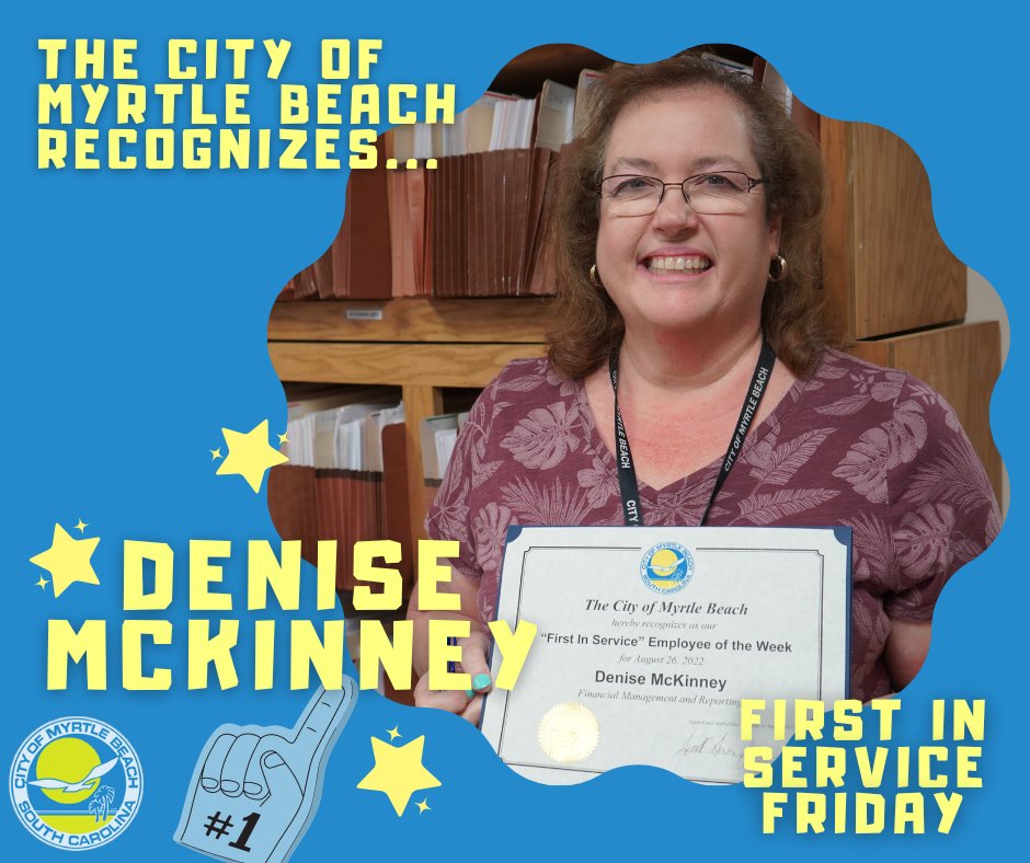 MyrtleBeachGov's tweet image. Congratulations senior accounting technician, Denise McKinney! #FirstinService