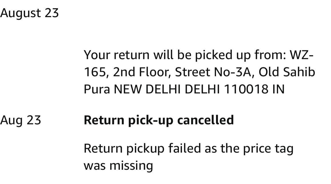 SubediManoj91's tweet photo. @AmazonHelp what’s wrong with people at Amazon. Again facing same problem. Requested for return, no one turned up and remarks updated “MRP tag is missing”. 

#pathetic #amazonservice #poorservice #wakeup #amazonindia https://t.co/RbMrcBtgG5