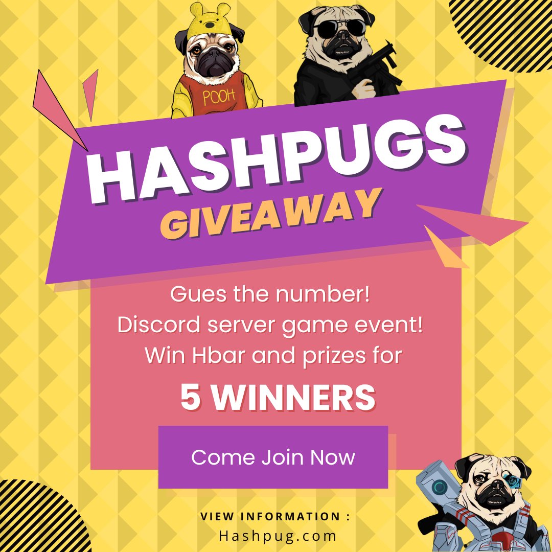 HashPugsNFT's tweet photo. 10 minutes to go! Join the discord server now! 

https://t.co/ANz4mzr8bN 

#HederaNFT #HederaNFT #hedera #HBARbarians #HBARNFT #HBARNFTs #NFTGiveaways https://t.co/Hz1y6Eu4TD