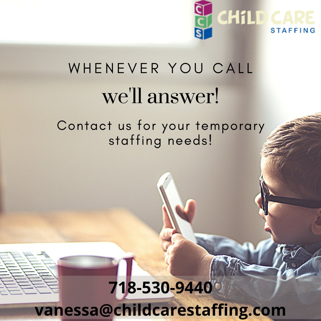 CCStaffingInc's tweet photo. Whenever you call, we'll answer.
Whenever you email, we'll reply.
We'll help out in a pinch! 
Contact us to find out more about our temporary staffing service: 
Marlene@childcarestaffing.com 
vanessa@childcarestaffing.com 
#staffing #teachercoverage #temporarystaffing #preschool https://t.co/uNwb17LMBk