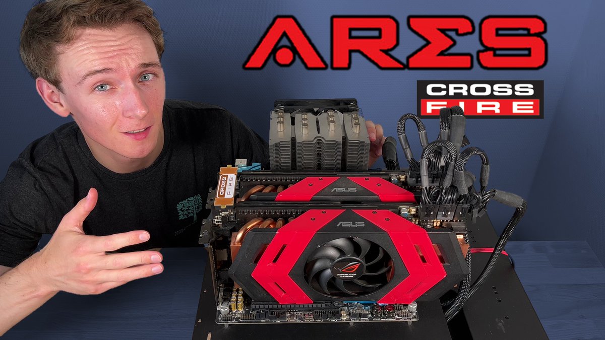 FullyBuffered's tweet photo. New video - ASUS ARES CrossFire! If you wanted the most exotic quad GPU setup in 2010, the ARES were the way to go - boasting four HD 5870 chips, a whopping 8GB of GDDR5 total and an MSRP of $2400. 
https://t.co/bbozvRuWjy https://t.co/E7UHrNwceo