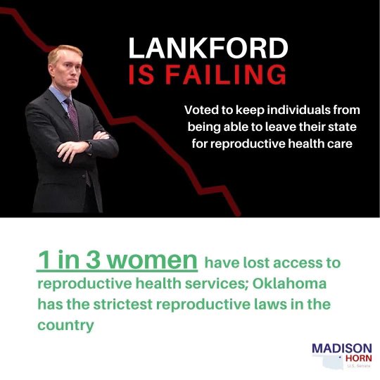 MadisonHornOK's tweet photo. .@jameslankford is leading the charge to restrict the right to reproductive healthcare. This is an extreme government overreach. #failingfriday https://t.co/n88KcqNj81