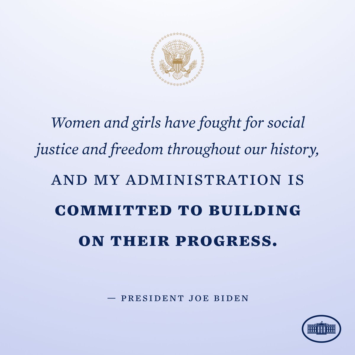 WhiteHouse46's tweet photo. On Women’s Equality Day, we honor the movement for universal suffrage that led to the 19th Amendment, celebrate the progress of women over the years, and renew our commitment to advancing gender equity and protecting women’s rights. https://t.co/0GyuGvnHBP