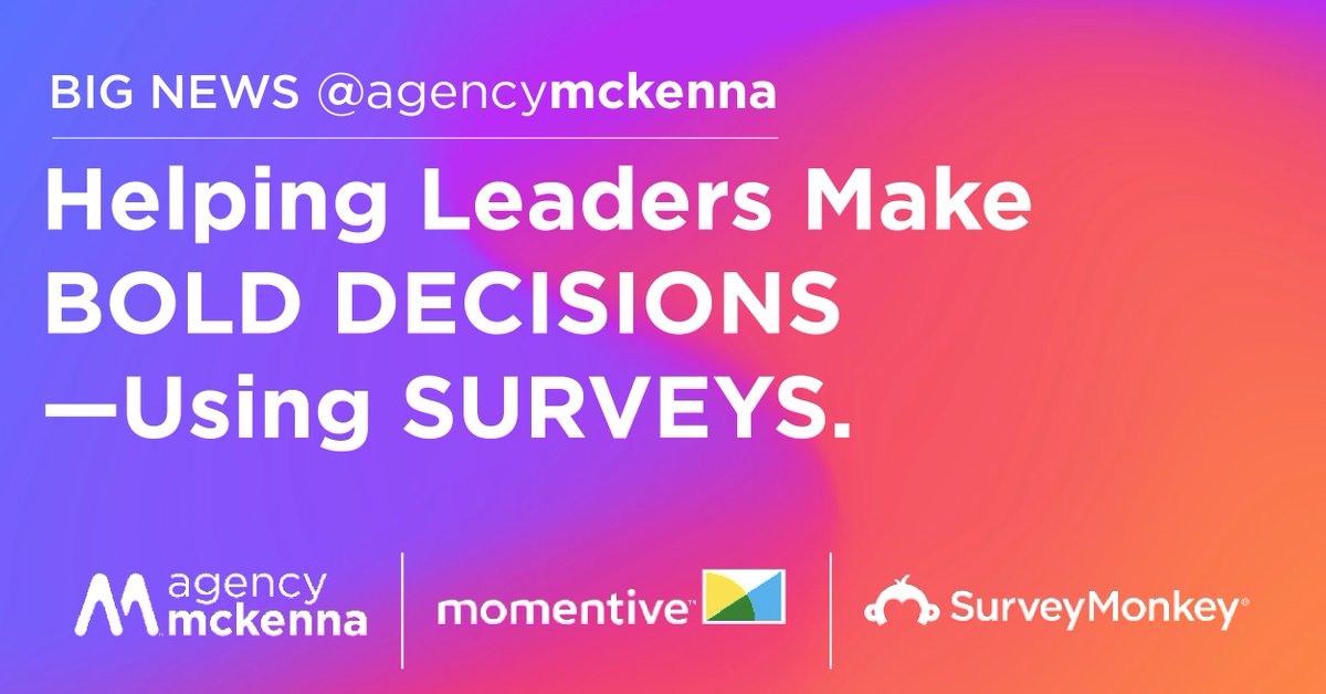 For over 15 years, we’ve partnered with Momentive and SurveyMonkey to develop surveys for #associations #nonprofits and companies. It’s time to ask yourself, do you have ACTIONABLE DATA TO MAKE BOLD DECISIONS? Learn how #surveydata can drive action: agencymckenna.com/surveys-moment…