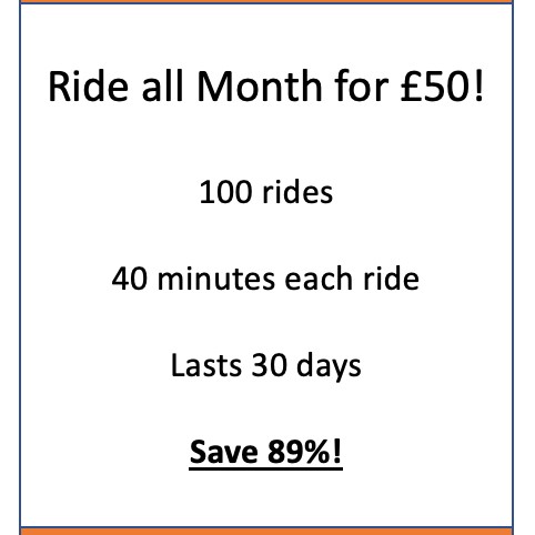 🛴💨THE MONTHLY 100 PASS!🛴💨

100 forty minute rides for £50! To purchase go to the Ginger app promos section (terms and conditions apply)🧡🛴💨