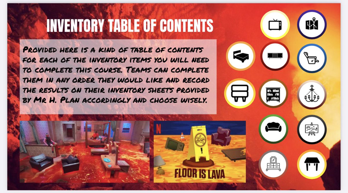 MrHuesken's tweet photo. This week, got tot know my students a little bit & get them acclimated to my classroom w/ @MeehanEDU’s #ClassIsLava simulation; changed a few items up, but overall a great first week experience https://t.co/93pMuo387g