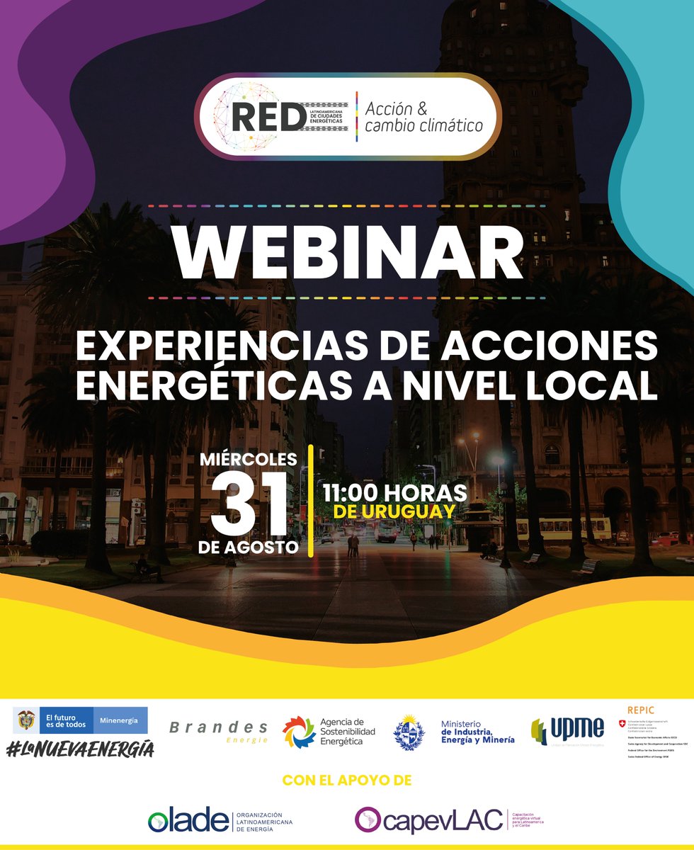 OLACDEORG's tweet photo. 👨‍💻#notelopierdas
☀️"Experiencias de acciones energéticas a nivel Local”, organizado por @MIEM_Uruguay en el marco de la Red Latinoamericana de Ciudades Energéticas
✍️Inscripciones: https://t.co/UeutFjsdix   
➡️Recuerda estar registrado en #capevlac https://t.co/dpAG4pK5Nk https://t.co/VeTGsJGRYU