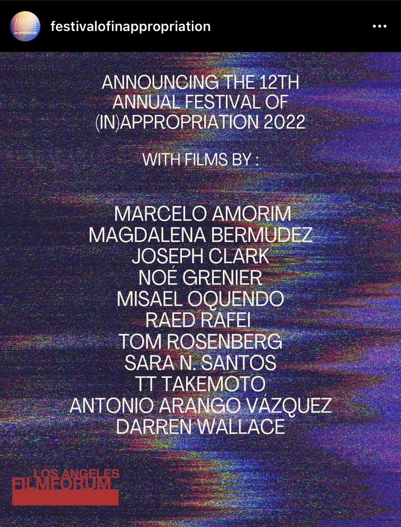 JoeGinClark's tweet photo. Very excited that my short film “Persistence and Loss” will have its theatrical premiere at the Festival of (In)Appropriation at the @LosAngFilmforum this Fall. https://t.co/O1zktgmgsn