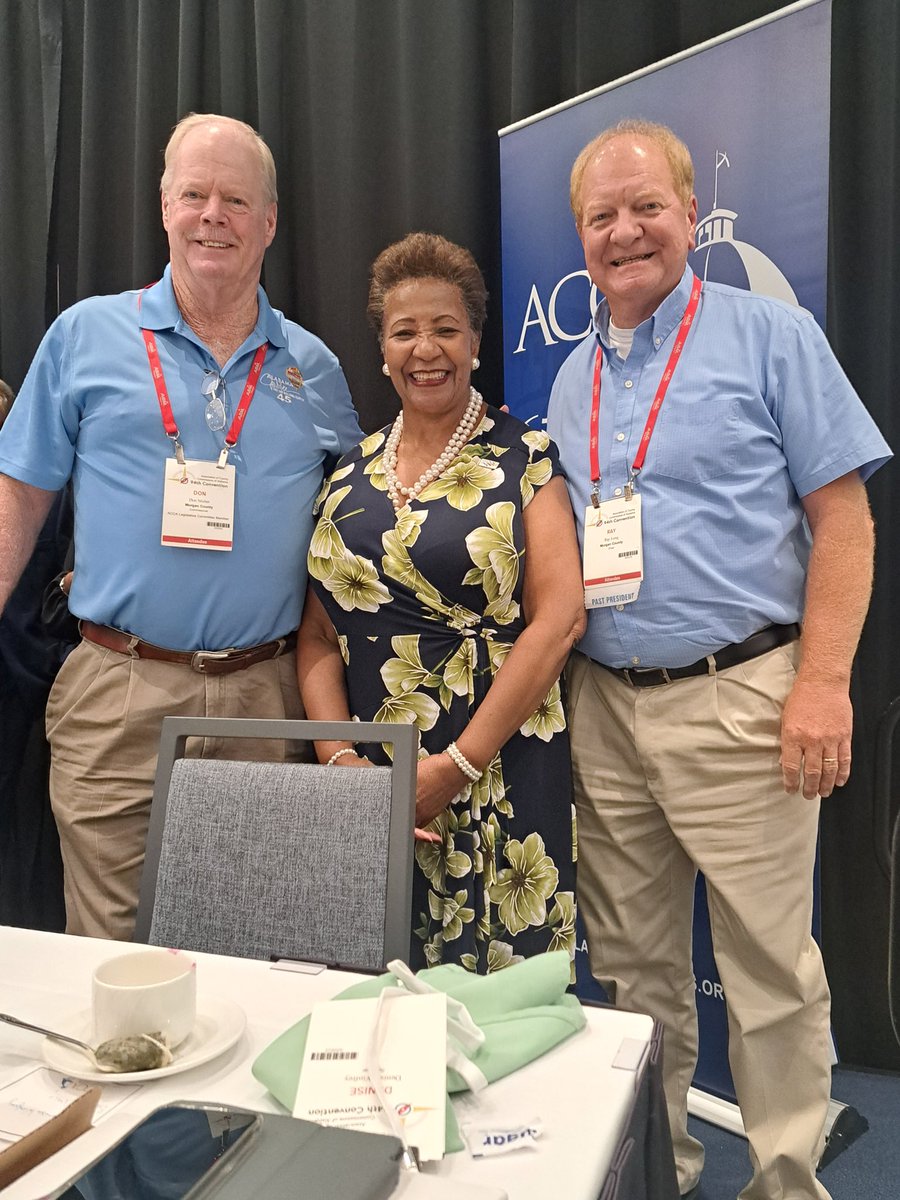 Morgan County Commissioner Don Stisher and Morgan County Commission Chairman Ray Long chats with NACO President Denise Winfrey at the ACCA Summer Conference in Orange Beach, Alabama.  
 <a href="/NACoTweets/">NACo Digital Team</a> <a href="/AlabamaCounties/">Alabama Counties</a>