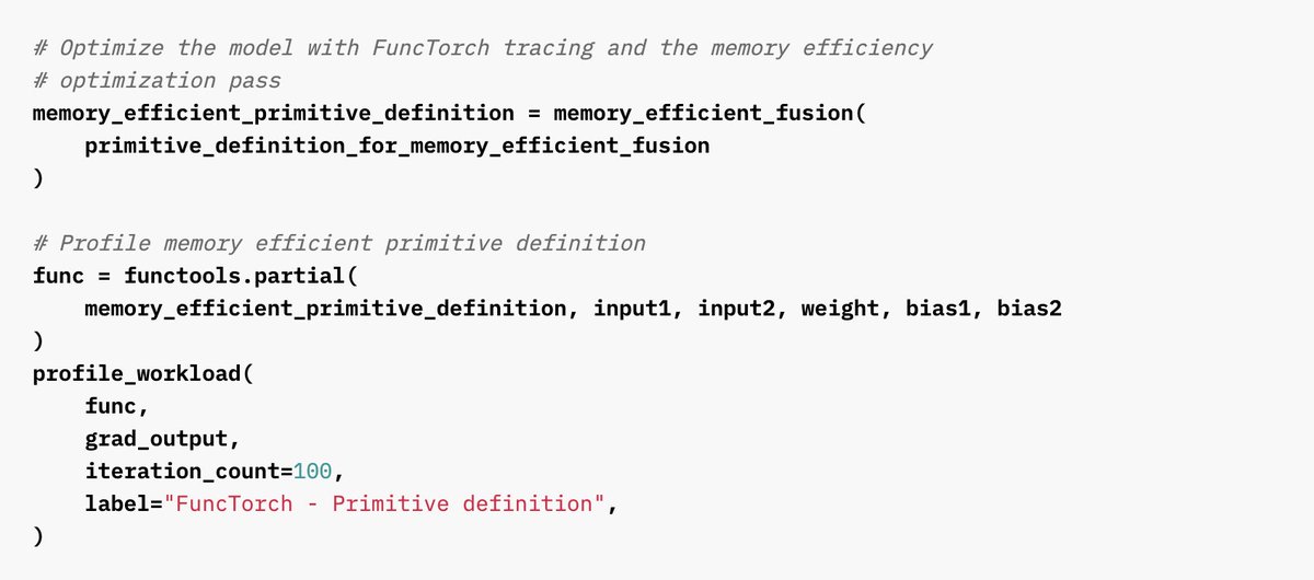 PyTorch's tweet photo. Check out this tutorial to see how nvFuser can speed up custom normalization layers with its runtime generated kernels. 

https://t.co/QGxd5aDkGH https://t.co/VkTBUYLOb4