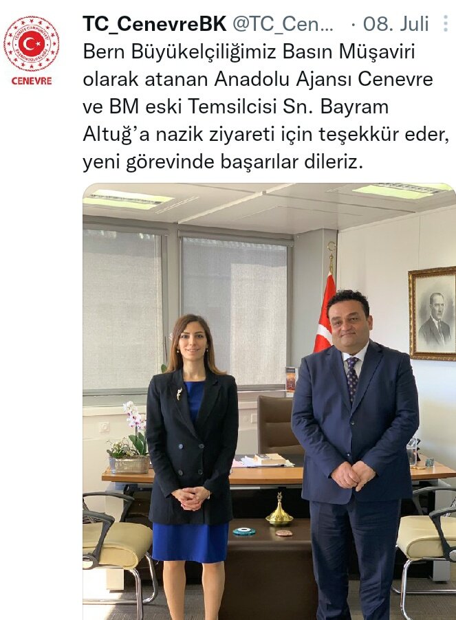 Der 'Journalist' welcher im Gerichtssaal in Bern saß, von da aus Lügen verbreitete und mehrmals ermahnt werden mußte, bekommt eine neue Aufgabe. 
Und wie das so üblich ist bei 'Journalisten', wird er ganz persönlich von der türkischen Botschafterin verabschiedet...