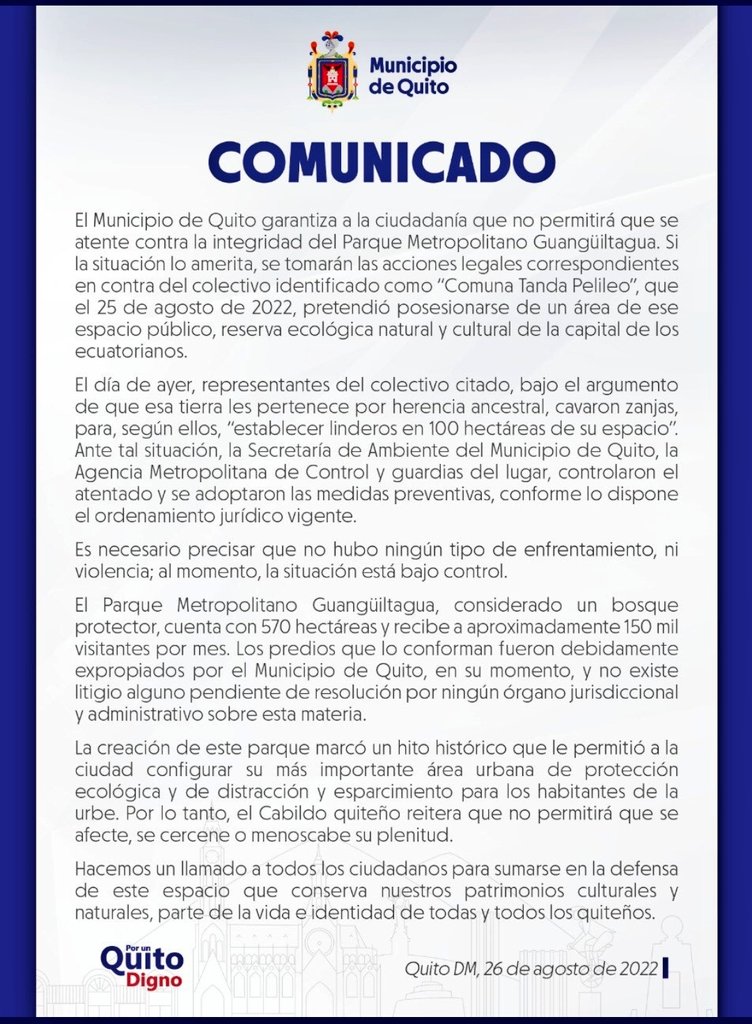 El #ParqueMetropolitano nos pertenece a todas las personas que vivimos en #Quito, es un pulmón, de los pocos que tiene la ciudad y un espacio para compartir. Es nuestro deber protegerlo.
¿Qué está pasando? <a href="/fer_cabascango/">Fernando Cabascango</a> tu nombre ha sido mencionado, por favor qué sucede