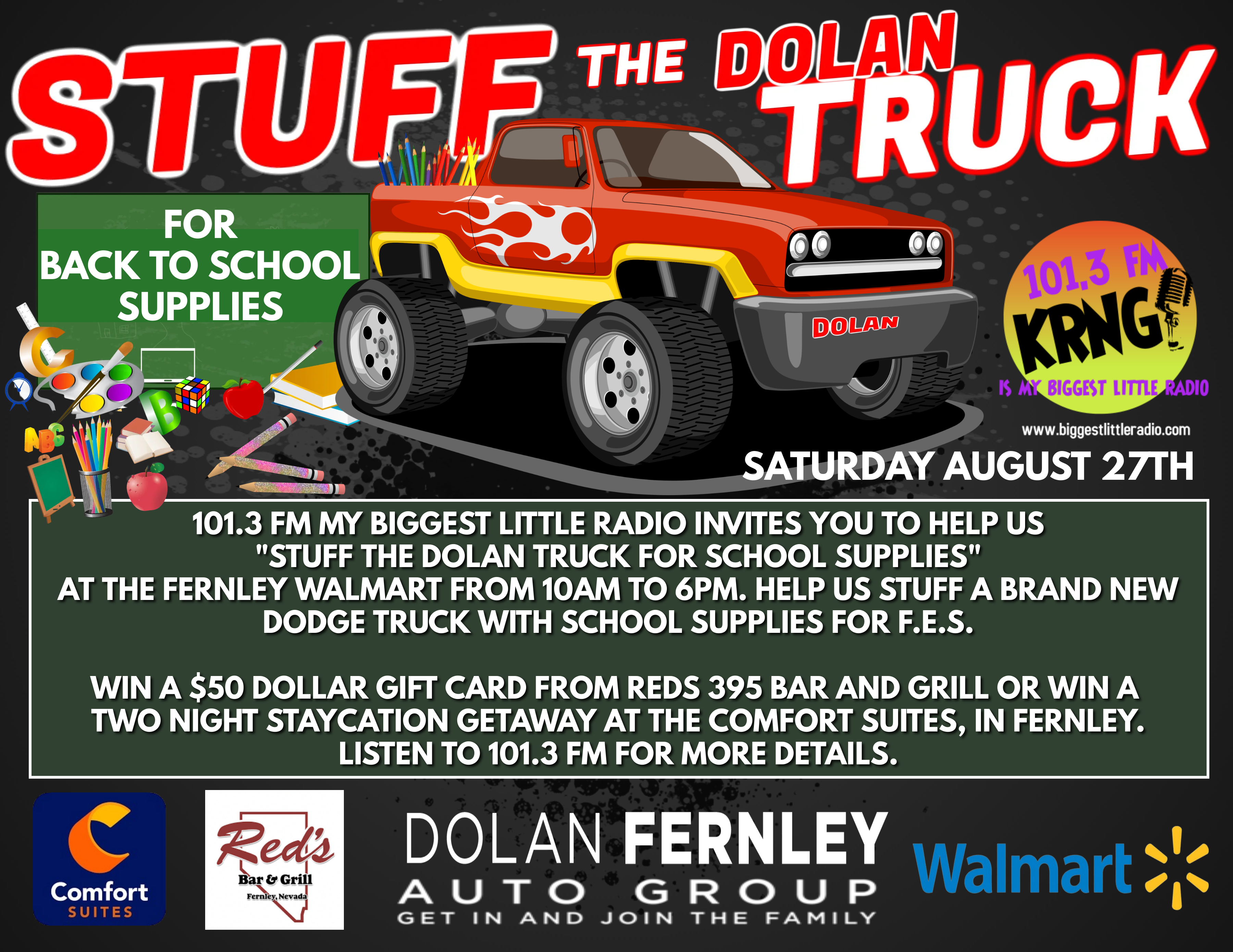 Lyon County School District on X: TOMORROW: Come help Stuff the Dolan  Truck with School Supplies for Fernley Elementary School!! See flier for  details!  / X