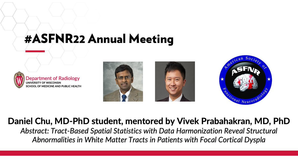 UWiscRadiology's tweet photo. At #ASFNR22, @vivekp73 and his mentee, Daniel Chu, present on structural abnormalities in white matter tracts. Make sure to check it out! @theASFNR @UWiscNeuroRad https://t.co/c5AYorOKB7
