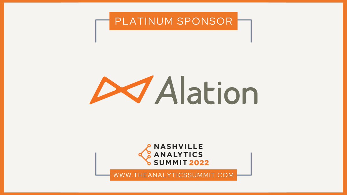 nashtechcouncil's tweet photo. Thank you to #NashAnalytics Summit Platinum Sponsor Alation for supporting this year's summit!
Be sure to connect with @Alation at NAS September 28 + 29!
TICKETS: https://t.co/GxGEQy9XUb
#NTC #NashvilleTech #TechCommunity #NashAnalytics #NAS2022 https://t.co/RQkvfGZpxF