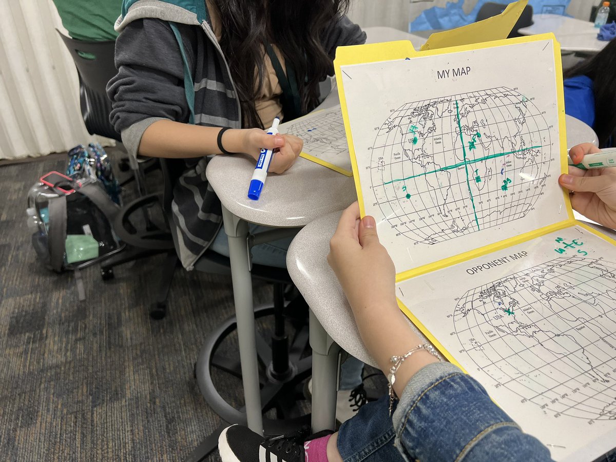 CoachBric's tweet photo. We are having a fun but focused Friday! Building our skills of Longitude and Latitude with a Battle Ship competition!
#LearningCanBeFun @cyfallshs https://t.co/D7JLHW1Xv1
