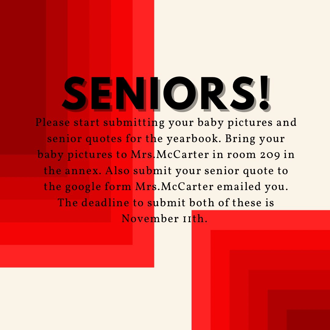 CchsChanticleer's tweet photo. Seniors! It’s that time of year to start submitting your baby pictures and senior quotes! #cchs #spursup #seniorquotes https://t.co/KkMnIw4EKQ