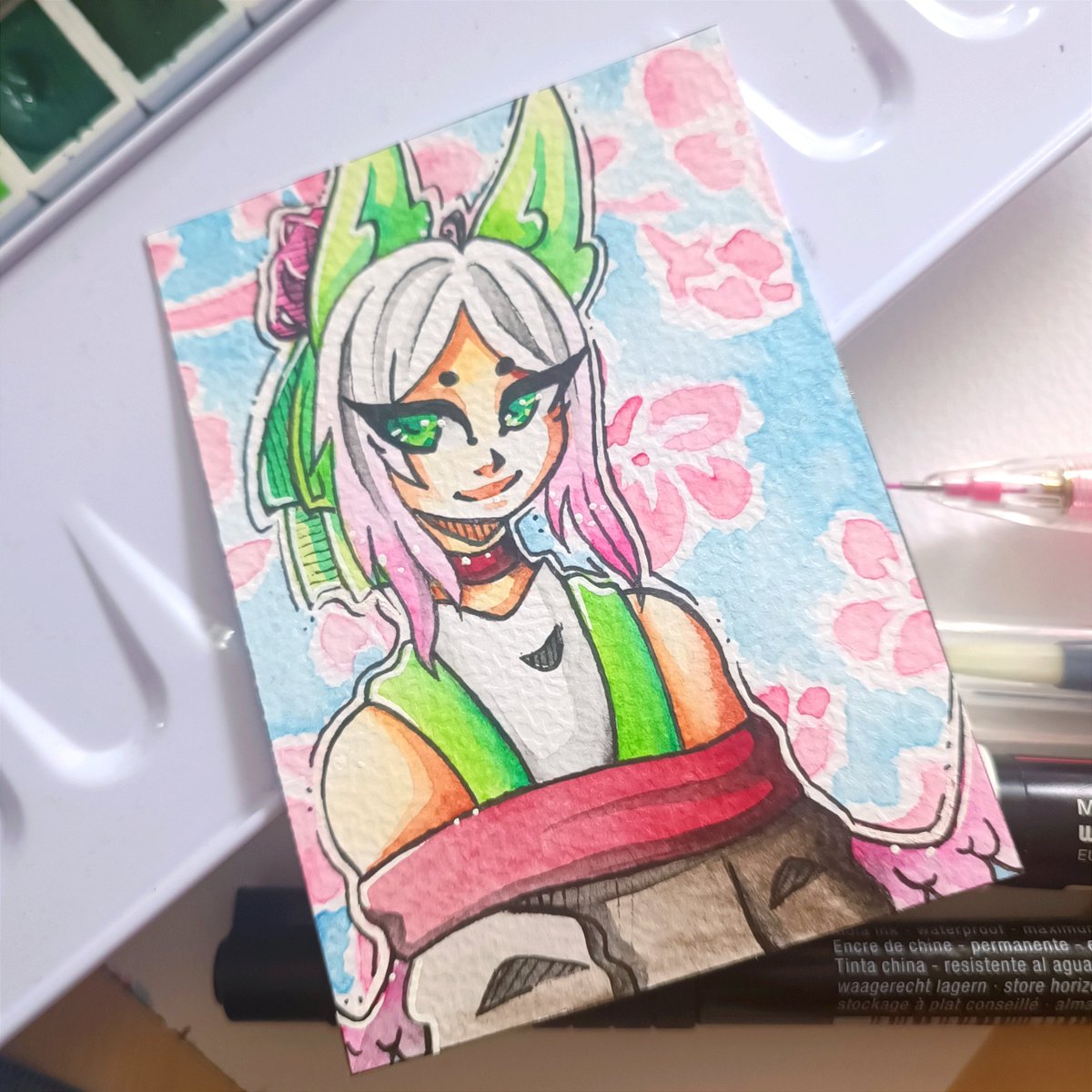 💚~green bunny~💚
.
This character belongs to fabricaytion on Instagram and I really like drawing them! It's such a simple, yet beautiful and soft design.
.
.
.
#germanart #kakaokarten #atccard #aquarellepainting #schminckehoradam #lgbtqartist #germanmangaart #originalcharacter