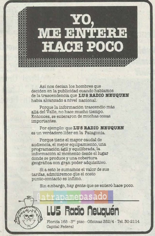 atrapamepasado's tweet photo. 🎙️🛣️#RevistaHumor me lleva hasta #Neuquén #En1985 para escuchar LU5, en su frecuencia de 600kHz.
#RadiosDelPaís #102AñosDeRadio📻 https://t.co/PnJEfEnJ0S