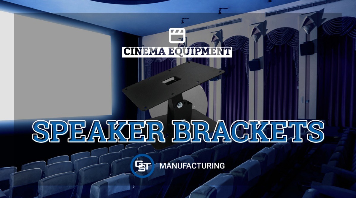 GST speaker brackets are manufactured from high-grade sheet metal and feature a double pivot design! bit.ly/3pGPCj6 
#movies #theater #hollywood #supplies #backtothemovies #tickets #cinema #metalfabrication #welding #installation #construction #fortworth #dallas #texas