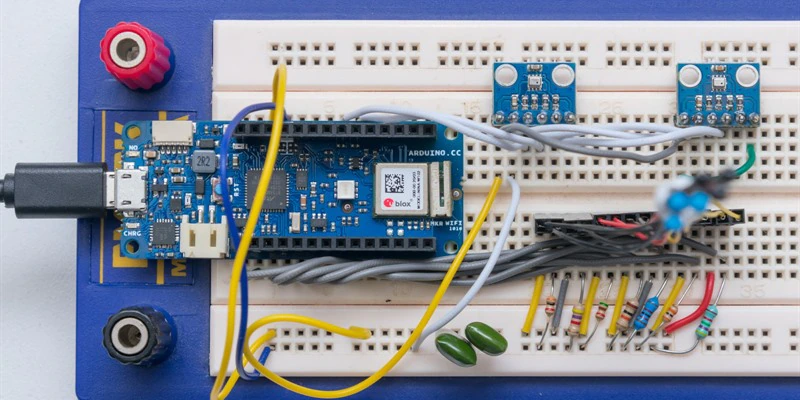 E14Community's tweet photo. After #experimentingwith @MolexConnectors thermistors for precision measurements made using high-resolution DMMs, now @lui_gough works on implementing something practical that can make readings from multiple thermistors: https://t.co/S7f4AWlBHf https://t.co/myZe0Wnb4U