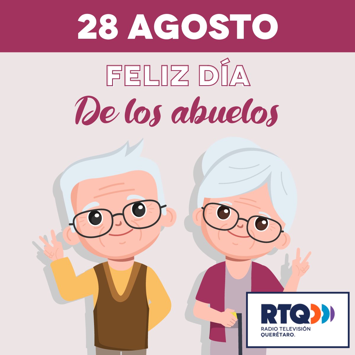 rtqro's tweet photo. 28 AGOSTO - Día de los Abuelos 👨🦳🧑🦳
Esta conmemoración nace para recordar la noble labor familiar y la importancia de estas figuras para con sus nietos y demás familiares.
#DíadeAbuelo #RTQ #Querétaro #ConectadoContigo #Televisión #Radio https://t.co/LdpVc2IVNq
