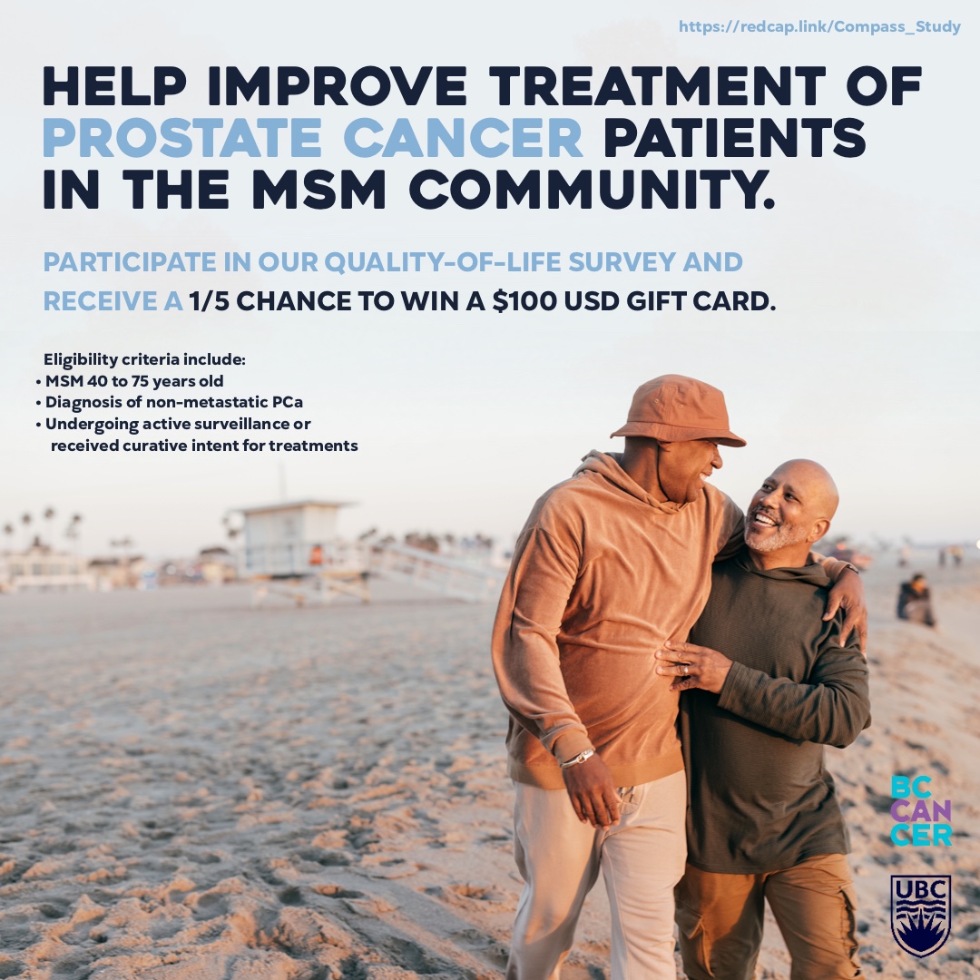 GayBiProstate's tweet image. Our team from BC Cancer is still recruiting survey-participants ages 40-75 to help us develop a sexual quality-of-life questionnaire that will improve prostate cancer treatment for queer men.💙

Take action today: redcap.link/Compass_Study

#ProstateCancer #LGBT #LGBTcancer #MSM