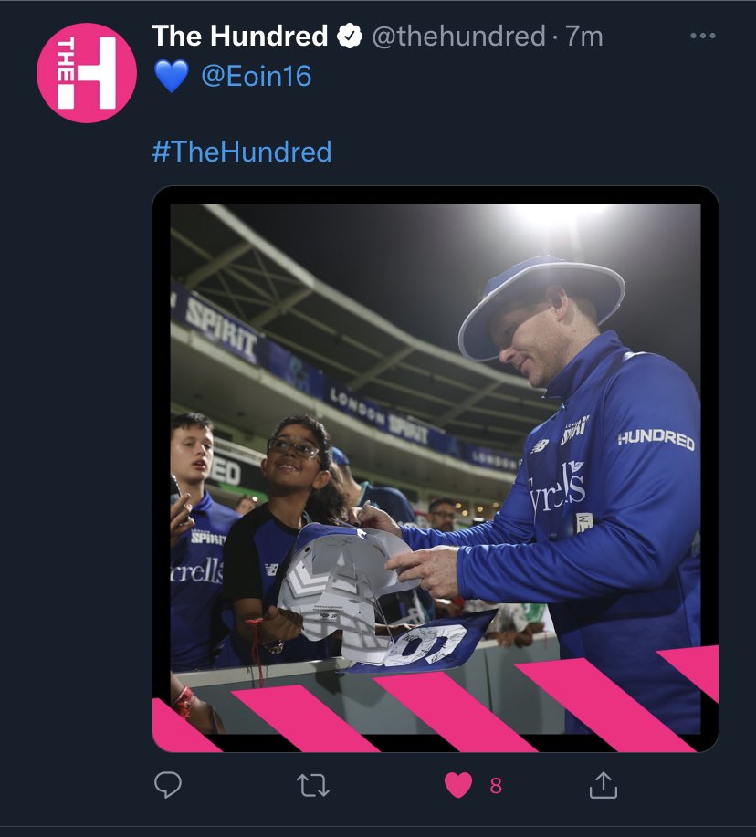 PromoWhitelight's tweet photo. Well that’s the boss @Eoin16 with one of our @thehundred helmets! What a souvenir! #cricket #TheHundred2022 @ECB_cricket https://t.co/jc8oPCLO5U