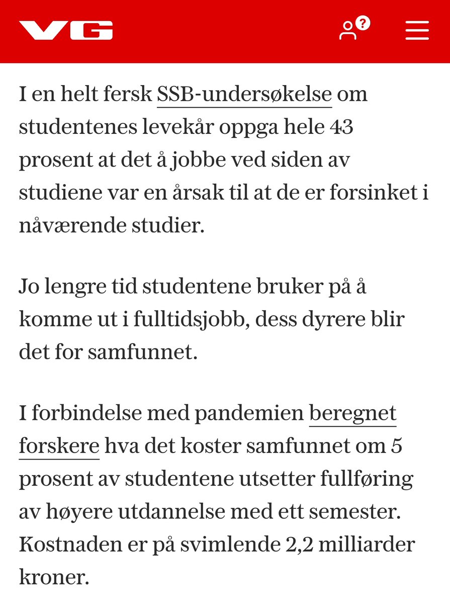 Økt studiestøtte er ikke bare rettferdig Det kan også være økonomiske lønnsomt for staten hvis det fører til at færre må utsette fullføring!
Derfor er vi i <a href="/partiet_sentrum/">Partiet Sentrum</a> for å øke studiestøtta og knytte den til 1.5 ganger grunnbeløpet i folketrygden!🦋
vg.no/nyheter/mening…