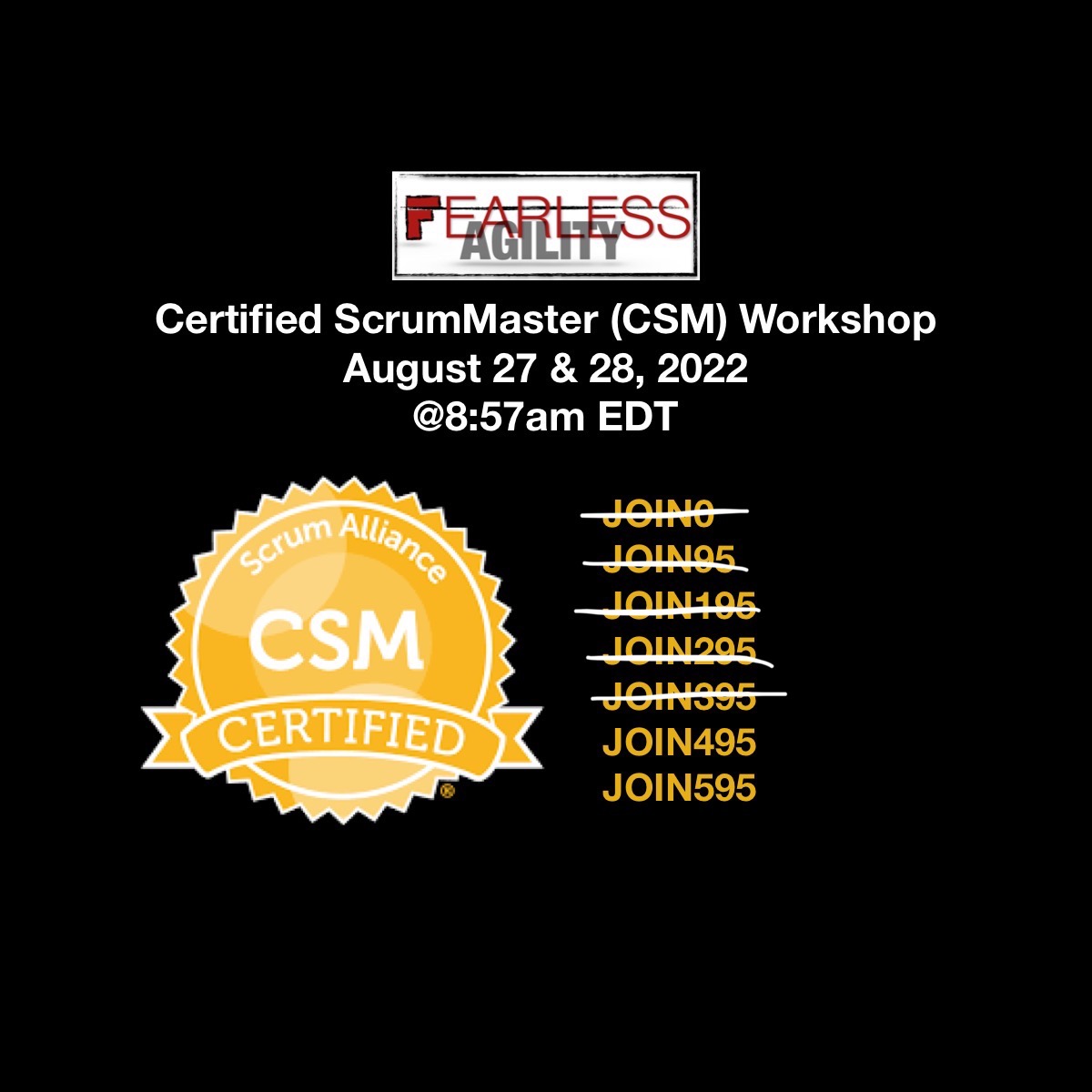 3 Registrations Remaining... Who is going to register to Scrum with @mtcavanaugh and myself?

fearlessagility.com/fearless-scrum…

#WomenWhoCode #womenintech #blacktechtwitter #scrum #techtwitter #projectmanagement #tech #blackwomenintech #agile #csm #Scholarship #discountcode #scrummaster
