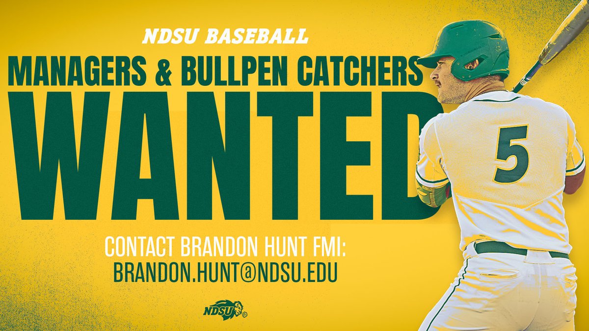NDSUbaseball's tweet photo. Lookin' for 𝐬𝐭𝐮𝐝𝐞𝐧𝐭 𝐦𝐚𝐧𝐚𝐠𝐞𝐫𝐬 &amp; 𝐛𝐮𝐥𝐥𝐩𝐞𝐧 𝐜𝐚𝐭𝐜𝐡𝐞𝐫𝐬 this upcoming season!👀

Contact Brandon Hunt if you're interested!⤵️
brandon.hunt@ndsu.edu https://t.co/cMpqGAi39U