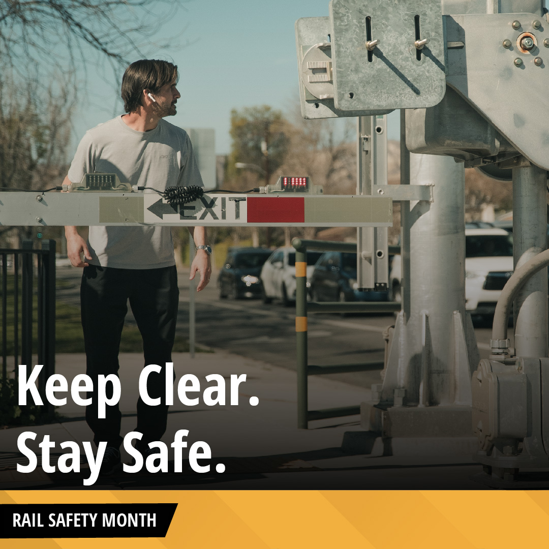 Metrolink's tweet image. When lost in your earbuds to the latest music or an exciting podcast, you may miss the warning signal of a train approaching. Always watch for flashing lights and bells and stay behind the crossing gate. Always expect a train. #StayClear #StaySafe #RailSafetyMonth
