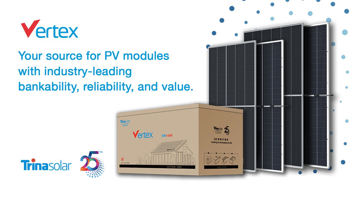 TrinaSolarUS's tweet photo. With the extension of the #SolarITC kicking the solar industry into high gear, Trina  has the customs-cleared inventory of high-powered #PVmodules you need for #lowerLCOE. Read more about the highlight and benefits of Vertex modules in our latest blog: https://t.co/TfLxdF93QJ https://t.co/fHnEdFtOPi