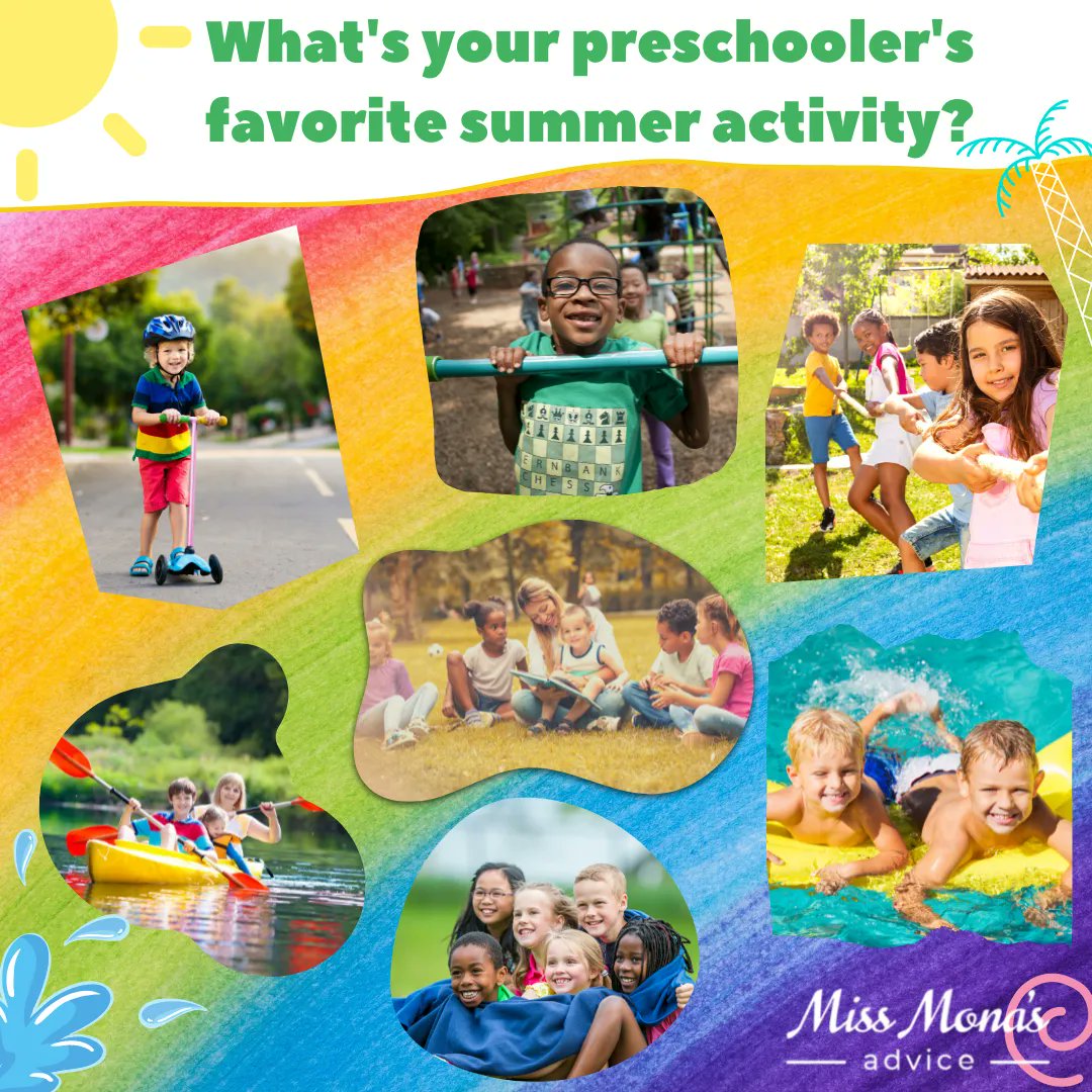missmonasadvice's tweet photo. Preschoolers love to make the most of the season; they splash in the pool, chase fireflies, or play outside in the sunshine. 

So what's your preschooler's favorite summer activity? 
#summerfun #preschoolers #askmissmona #summeractivities https://t.co/9cLsnBoQAC
