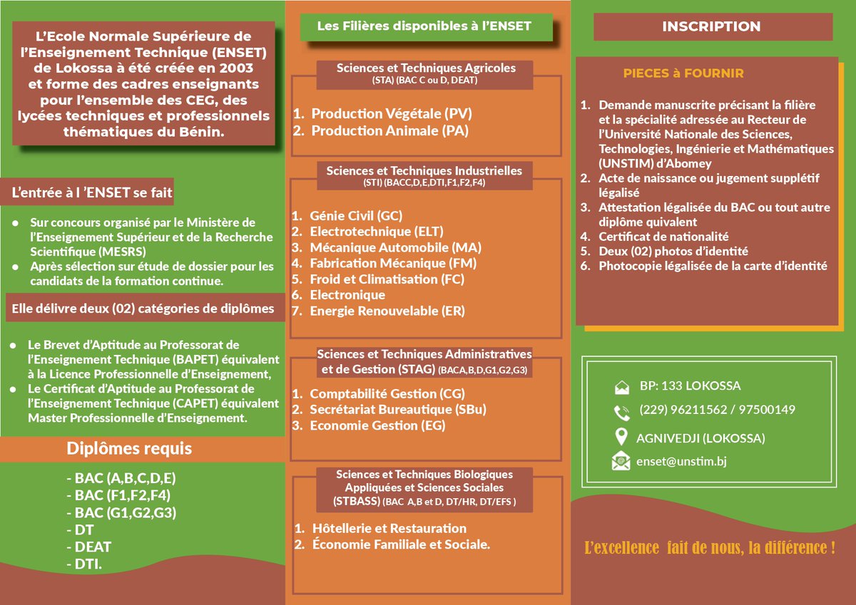 [ ZOOM SUR LES ÉTABLISSEMENTS DE L'UNSTIM ABOMEY ]

PARTIE II

ALLONS À LA DÉCOUVERTE DE L'ECOLE NORMALE SUPÉRIEURE DE L'ENSEIGNEMENT TECHNIQUE (ENSET) LOKOSSA

web.facebook.com/unstim.bj/post…

---
©/COM UNSTIM