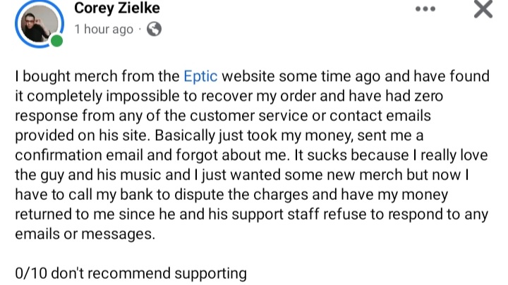 Port_1Official's tweet photo. @Eptic your site may have a malfunction. Wouldn't want this backfiring in a bad way. If it's a mess up I'd look into it man. Your valued fans are trying to support. Just looking out. https://t.co/97vkepnAnU