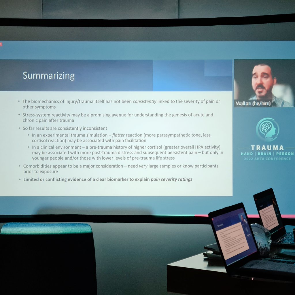 ChaLindT's tweet image. An insightful presentation by @uwo_dwalton... influences on pain severity following trauma #ahta2022 #handtherapy