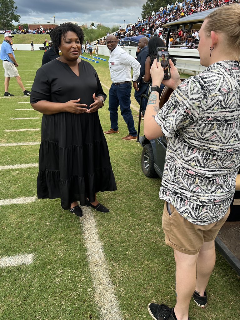 rexcastillotv's tweet photo. Stacey Abrams stops by AJ McClung Memorial Stadium for the Heritage Bowl! @WRBLSports @wrblnews3 https://t.co/4hV0AeWUGQ