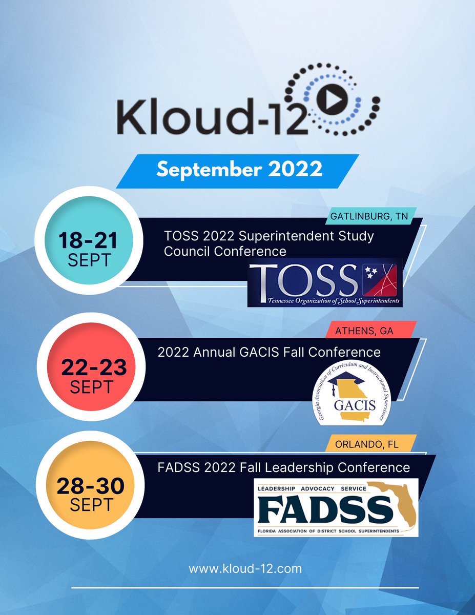 We look forward to seeing you next month!! Kloud-12 is super proud to sponsor these amazing state education organizations!! #Kloud12 #Kloud12Inspired #September2022