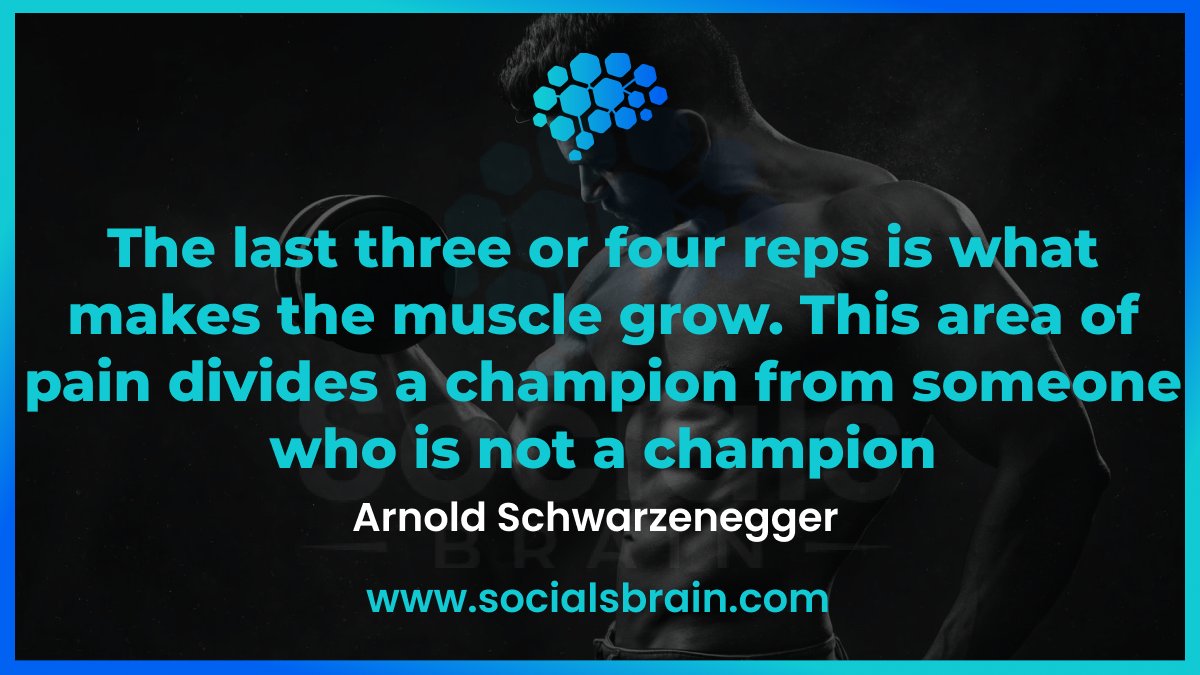 BrainSocials's tweet photo. The last three or four reps is what makes the muscle grow. This area of pain divides a champion from someone who is not a champion.”

- Arnold Schwarzenegger - 

#quotes #quote #motivation #MotivationalQuotes #womensfootball #gym #socialsbrain #FridayMotivation #Friday https://t.co/RAVm7mz0fv