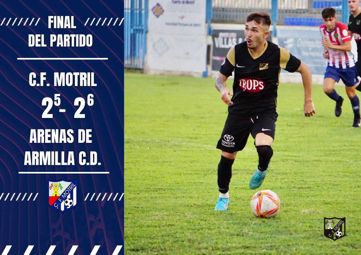 CFMOTRIL's tweet photo. FINAL DEL PARTIDO 

Tras el empate a 2 en el tiempo reglamentario, el @ArenasOficial se lleva el trofeo.
Enhorabuena.
Próximo partido el domingo ante el Torredonjimeno.
¡Vamos Motril!
#cfmotril #terceradivision https://t.co/HRvIDvBXdy