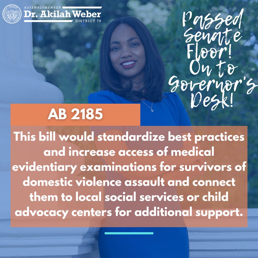 asmakilahweber's tweet photo. I am excited to announce that my bills AB 2185 and AB 2872 have passed the Assembly and now the Senate Floor. These bills will now head to the Governor’s desk for signature! https://t.co/uSc8u0IJHU