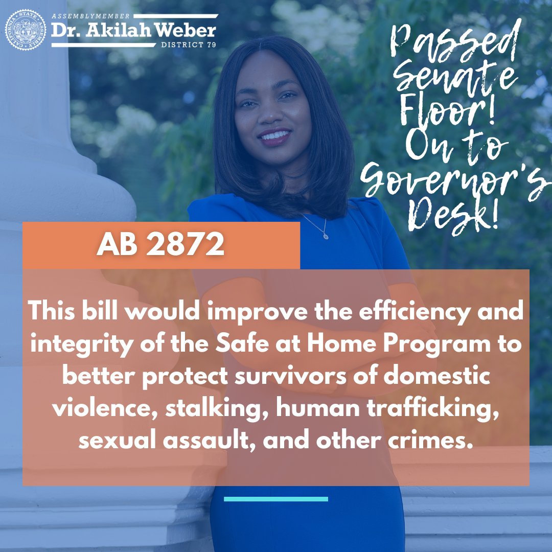 asmakilahweber's tweet photo. I am excited to announce that my bills AB 2185 and AB 2872 have passed the Assembly and now the Senate Floor. These bills will now head to the Governor’s desk for signature! https://t.co/uSc8u0IJHU