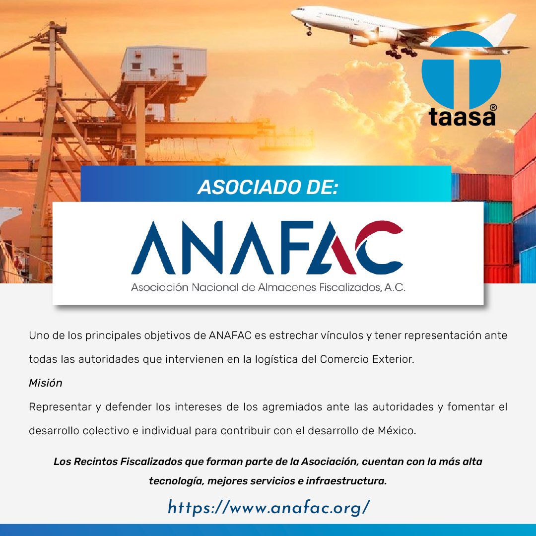 TaasaLogistics's tweet photo. 🇲🇽 Asociación Nacional de Almacenes Fiscalizados, A.C. @ANAFAC 

Los Recintos Fiscalizados que forman parte de la Asociación, cuentan con la más alta tecnología, mejores servicios e infraestructura. https://t.co/HrFCwnCrj5